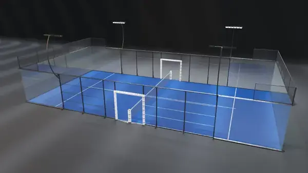 Unutrašnjost Full Panoramic padel terena s panoramskim staklom