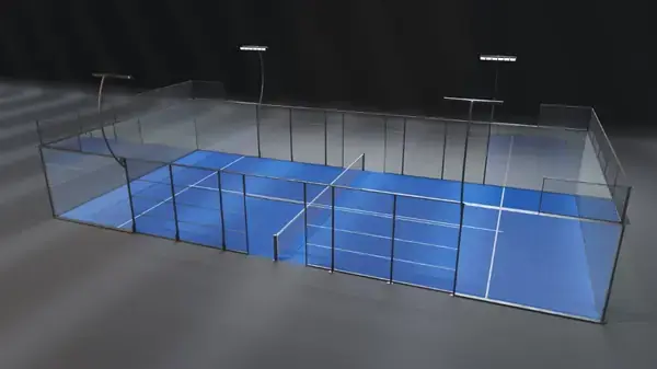 Panoramic RC 10 padel court side view with mesh upper panels